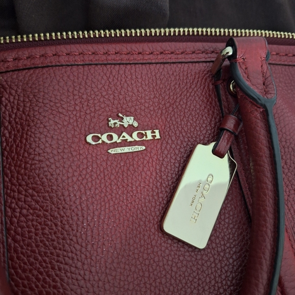 Coach Central Pebble Leather Satchel Red Maroon Medium Sized Crossbody Purse EUC - Picture 13 of 17